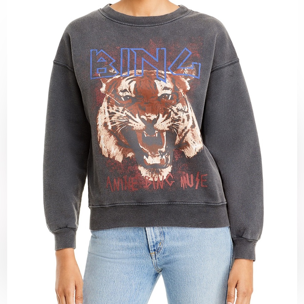 NWT Anine Bing Tiger Graphic Black Graphic Sweatshirt XS